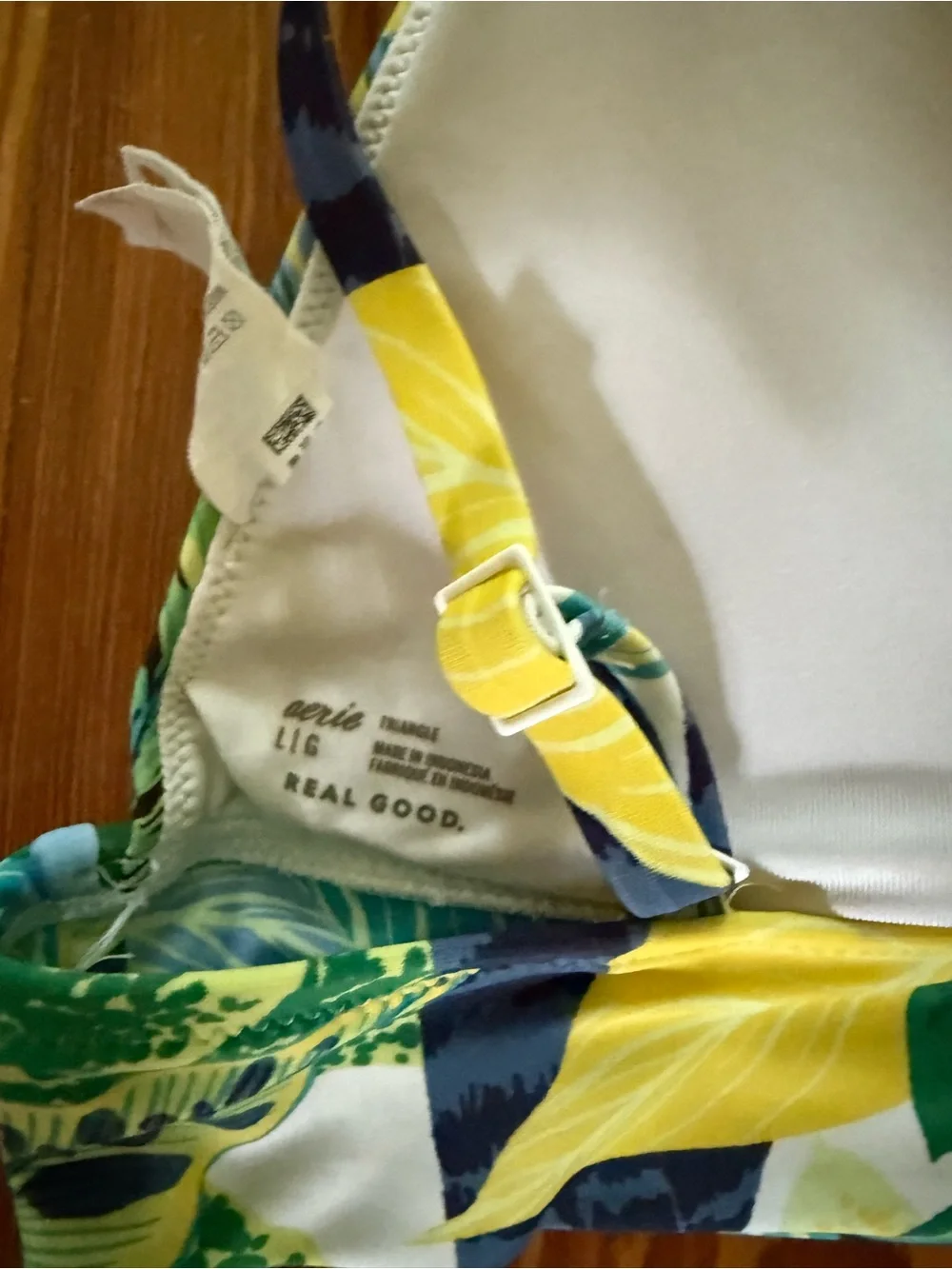 Aerie Women's Triangle Bikini Top Blue Green Patterned Size Large EUC Longline